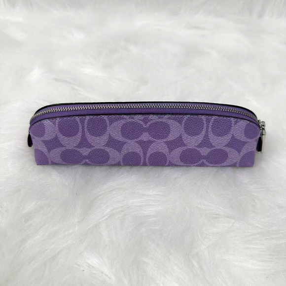 Coach Pencil Case In Signature Canvas In Silver / Iris Purple CZ206 NWT - Picture 1 of 4